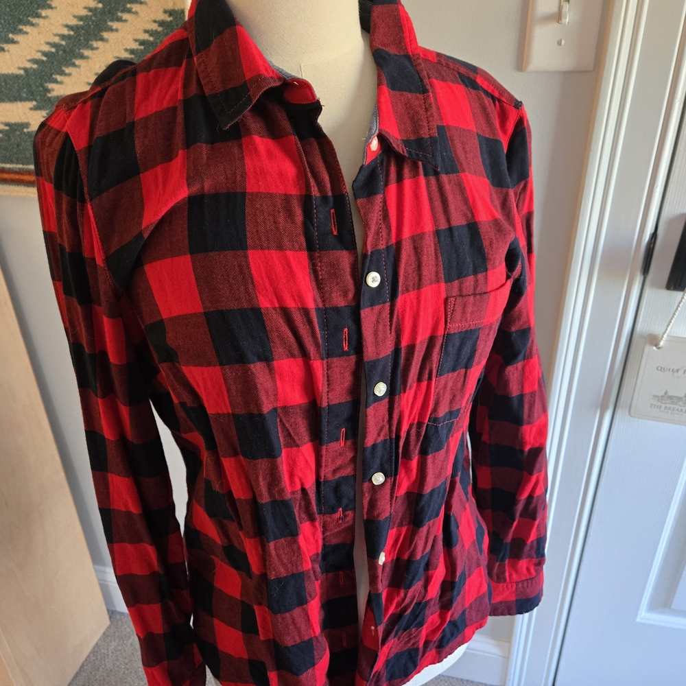 Tommy Hilfiger Red & Black Buffalo Plaid Shirt Light Flannel Cotton Size Medium